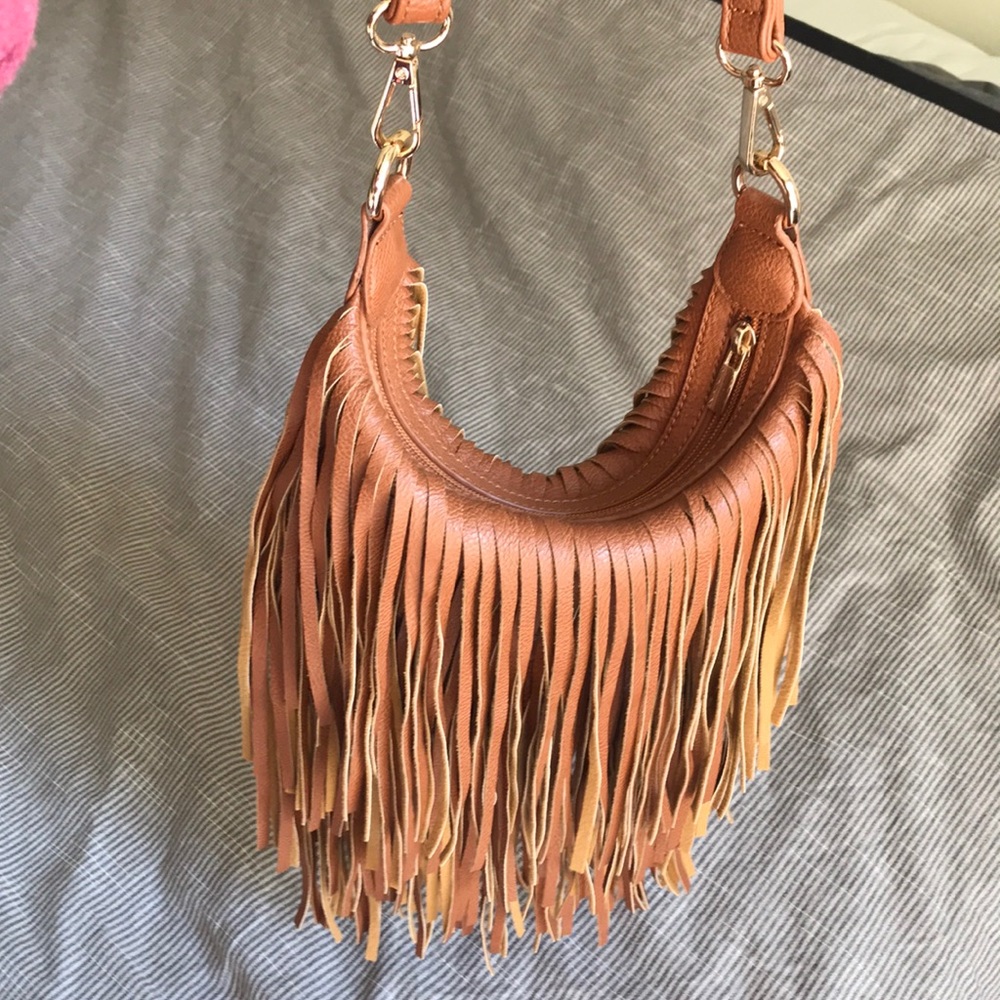 Brown bohemian fringe crossbody bag